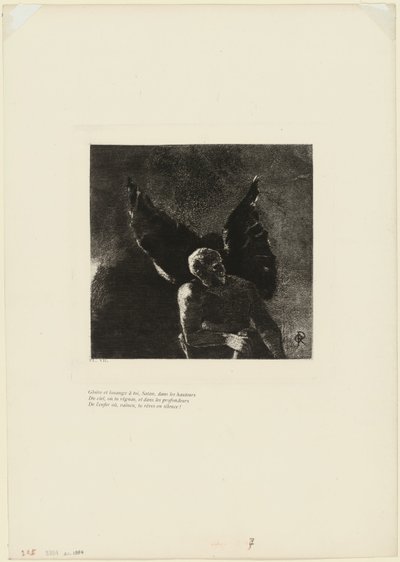 Glória e louvor a você, Satanás, nas alturas do céu, onde você reinou, e nas profundezas do inferno, onde, vencido, você sonha em silêncio!, placa 8 de 9 de Odilon Redon