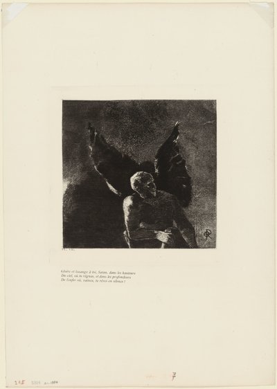 Glória e louvor a ti, Satanás, nas alturas do céu, onde reinaste, e nas profundezas do inferno, onde, vencido, sonhas em silêncio!, placa 8 de 9 de Odilon Redon