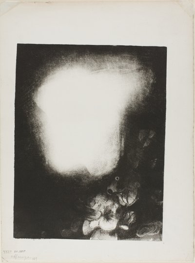 Cabeça de mulher com ramalhete de flores de Odilon Redon