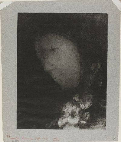Cabeça de mulher com ramalhete de flores de Odilon Redon