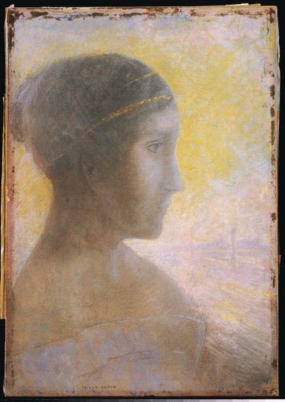 Cabeça de uma jovem de perfil, c.1895 de Odilon Redon