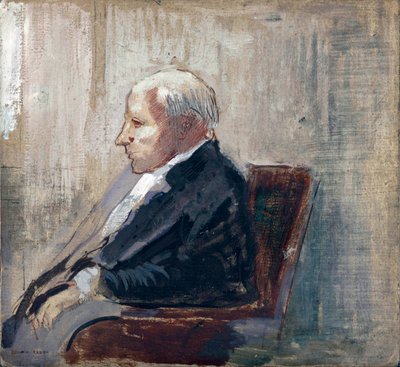 Homme assis (Homem sentado) - Peinture de Odilon Redon (1840-1916), huile sur carton (21,9x23,5 cm), vers 1910 - MOMA (Museu de Arte Moderna), Nova Iorque (EUA) de Odilon Redon