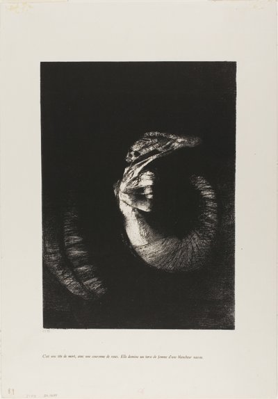 É um crânio envolto em rosas... de Odilon Redon