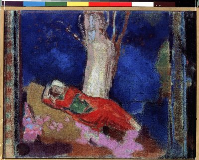 "A Woman Lying Under The Tree" Pintura de Odilon Redon (1840-1916) 1900-1901 Gouache e tempera. Nabis. Museu Hermitage, São Petersburgo (São Petersburgo) de Odilon Redon