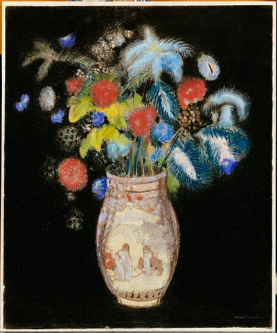 Buquê grande em um fundo preto, c.1910 de Odilon Redon