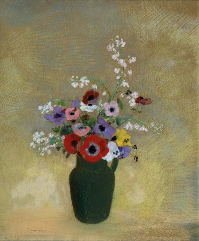 Grande vaso verde com flores mistas de Odilon Redon