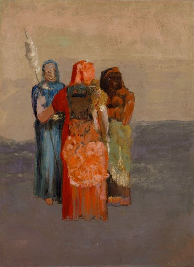 Les Moires (Os Três Destinos) (as três divindades do destino da mitologia antiga ou os Destinos dos Romanos) - Pintura de Odilon Redon (1840-1916), óleo sobre tela (32,4 x 23,8 cm) de Odilon Redon