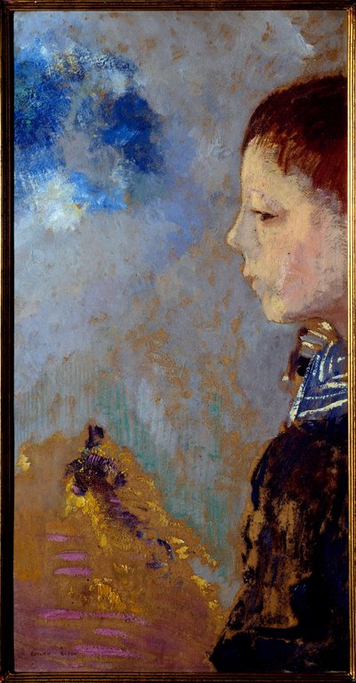 Retrato de Ari Redon (1889-1972) sobre o passe marítimo (filho do artista). Pintura de Odilon Redon (1840-1916) de Odilon Redon