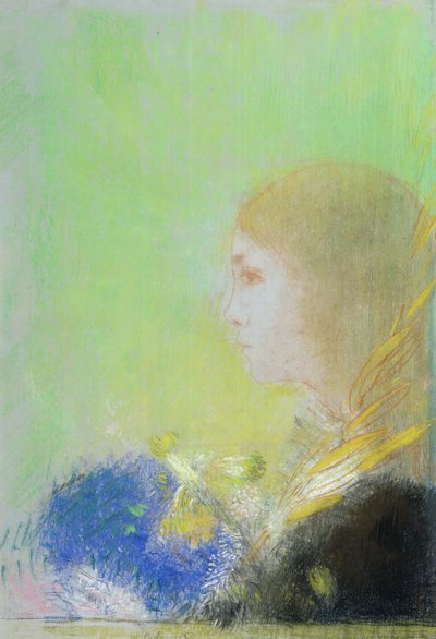 Perfil jovem (pastel) de Odilon Redon