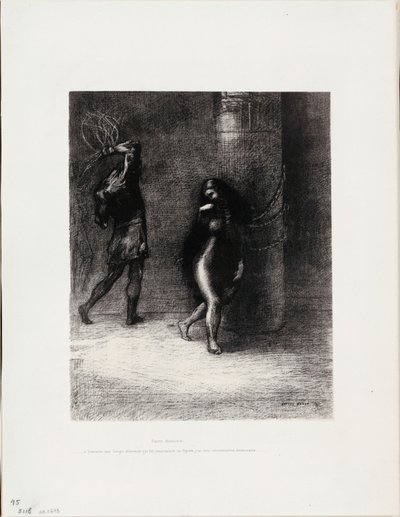 Santo António: "Debaixo dos seus longos cabelos, que lhe cobriam o rosto, julguei reconhecer a Ammonaria", placa 1 de 6 de Odilon Redon