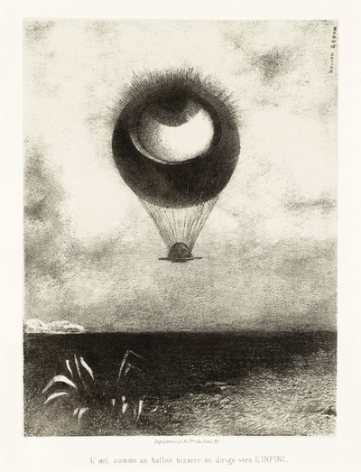 Série de ilustrações para Edgar Poe: "O Olho, Como um Balão Estranho, Monta em Direção ao Infinito" Litografia de Odilon Redon (1840-1916) de Odilon Redon