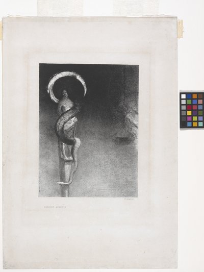 Serpent-Aureole (litografia em papel de apliques chineses) de Odilon Redon