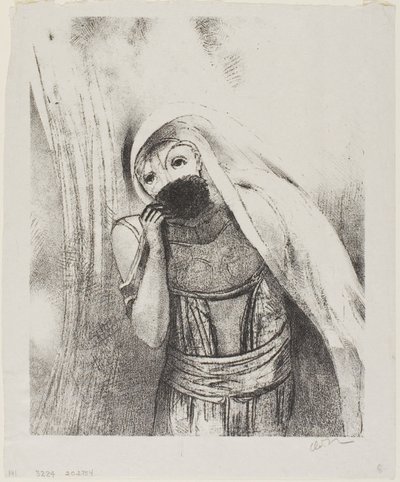 Ela tira do peito uma esponja, perfeitamente preta, e a cobre de beijos, prato 8 de 24 de Odilon Redon