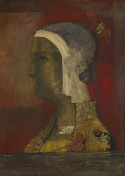 Symbolic Head, c.1890 (óleo sobre papel montado em tela) de Odilon Redon