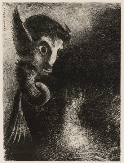 A quimera olhou para todas as coisas com medo, da noite de Odilon Redon