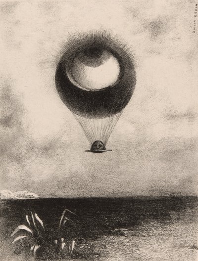O olho, como um balão estranho se move em direção ao infinito, prato um de Para Edgar Poe de Odilon Redon