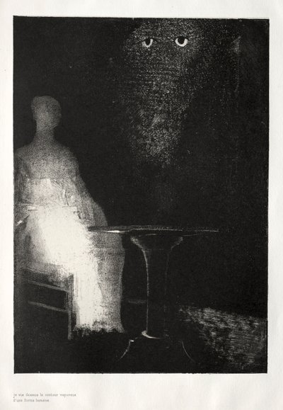 A Casa Mal-Assombrada: Continuei a Olhar na Cadeira, e imaginei que nela vi um Azul Pálido ..., 1896. de Odilon Redon