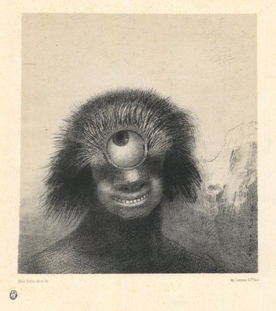 O pólipo disforme flutuou nas margens, uma espécie de ciclope sorridente e horrível, da série &39;Les Origines&39; de Odilon Redon
