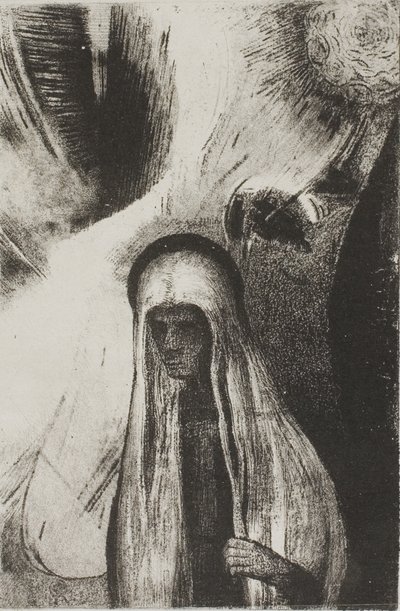 A Velha: Do que você tem medo? Um grande buraco negro! Está Vazio Talvez?", placa 19 de 24 de Odilon Redon
