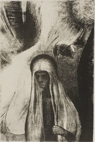 A Velha: "Do que você tem medo? Um grande buraco negro! Está vazio, talvez?", placa 19 de 24 de Odilon Redon
