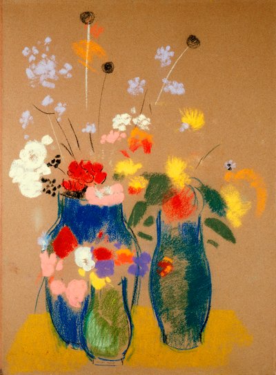 Três vasos de flores, c.1908-10 (pastel sobre papel) de Odilon Redon