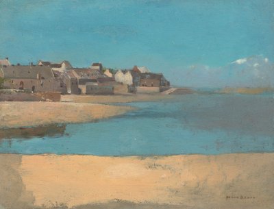 Aldeia à beira-mar na Bretanha, c.1880 (óleo sobre cartão sobre cartão duro) de Odilon Redon