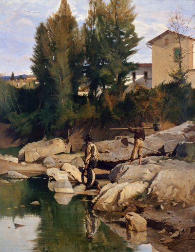 Renaioli (escavadores de areia) no rio Mugnone de Odoardo Borrani