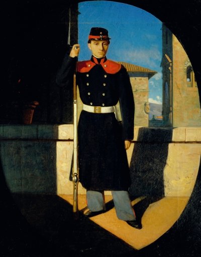 Soldados da Guarda Nacional Toscana, c.1860-61 (óleo sobre tela) de Odoardo Borrani