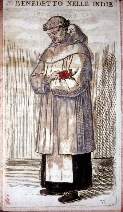 Ordem religiosa: um monge beneditino. Gravura em O. Fialetti. Século XVI. de Odoardo Fialetti