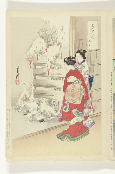 Jardim Nevado Comparações entre Belezas e Flores (título da série) Bijin hana kurabe (título da série no objeto) de Ogata Gekko