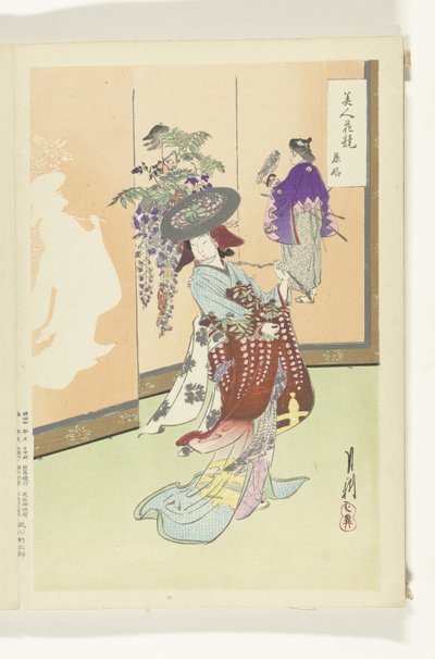 Mulher a dançar
Comparações entre belezas e flores (título da série)
Bijin hana kurabe (título da série sobre o objecto) de Ogata Gekko