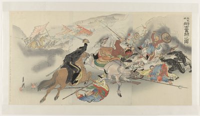 A difícil luta em Feng Huang Cheng
Hôôjô ni shôshi funtô no zu (título sobre o objecto) de Ogata Gekko