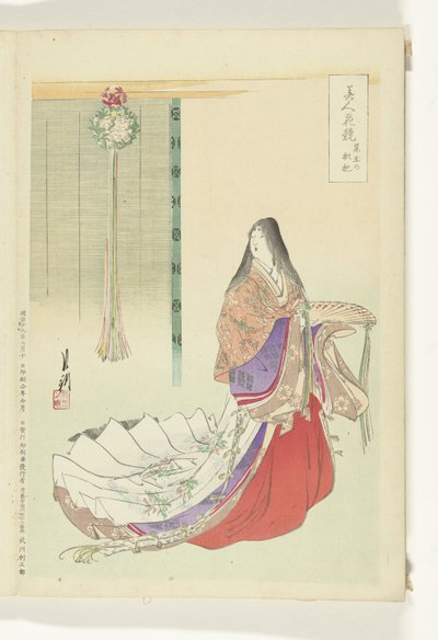 Senhora do tribunal de Heian
Comparações entre belezas e flores (título da série)
Bijin hana kurabe (título da série sobre o objecto) de Ogata Gekko