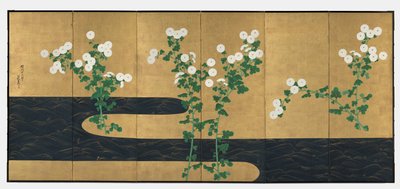 Crisântemos por um córrego de Ogata Korin