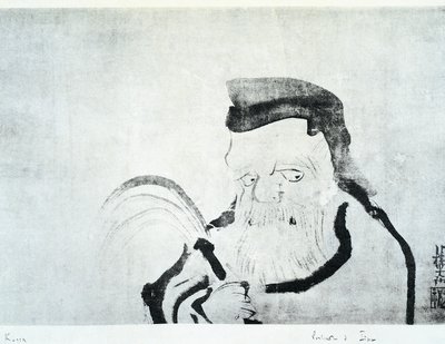 Retrato do homem velho, desenho de Ogata Korin (1658-1716), tinta sobre seda, civilização japonesa, período Edo de Ogata Korin