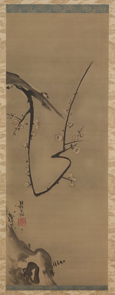 Prunus, rolo suspenso, c.1700 (tinta na seda) de Ogata Korin