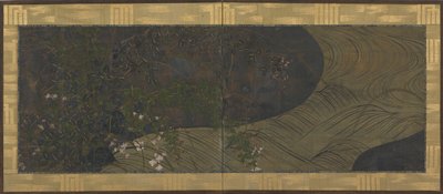 Água corrente, gramíneas e flores de outono, período Edo, final do século XVII e início do século XVIII. de Ogata Korin