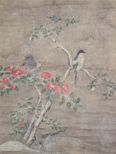 Aves e camelia na neve, c.1700 (tinta e cores no papel) de Ogawa Haritsu
