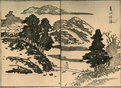Paisagem com figura atravessando uma ponte, 1809, 1924. de Ogura Tokei