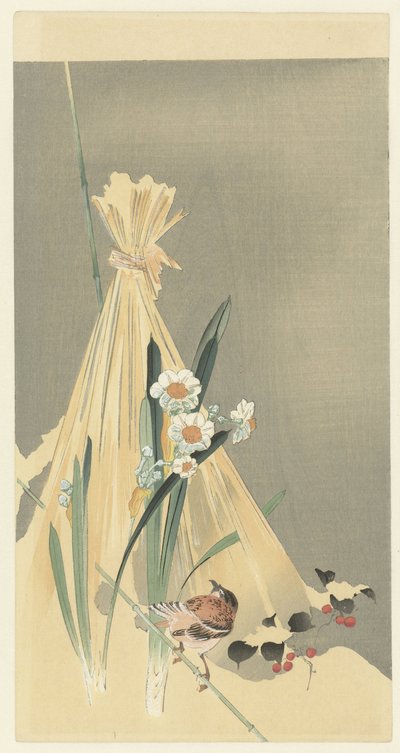 Pássaro da canção no feno de Ohara Koson (attributed to)