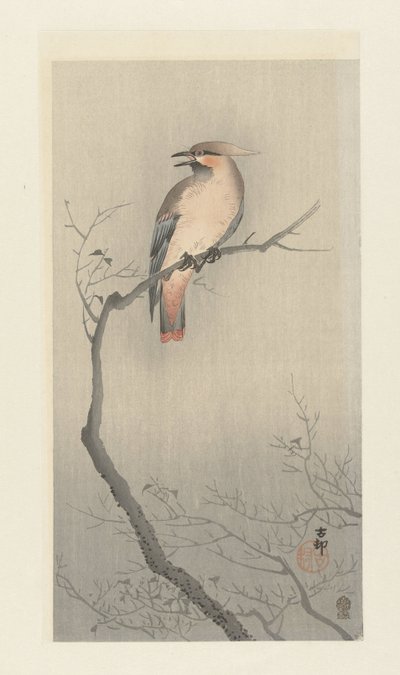 Asa de cera da Boémia num ramo de Ohara Koson