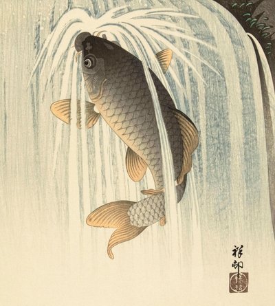 Carp Under a Waterfall, do artista japonês Ohara Koson de Ohara Koson