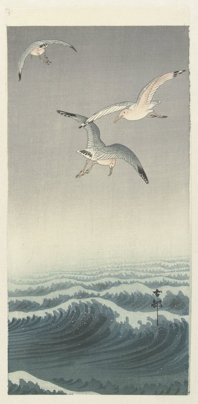 Três gaivotas de Ohara Koson