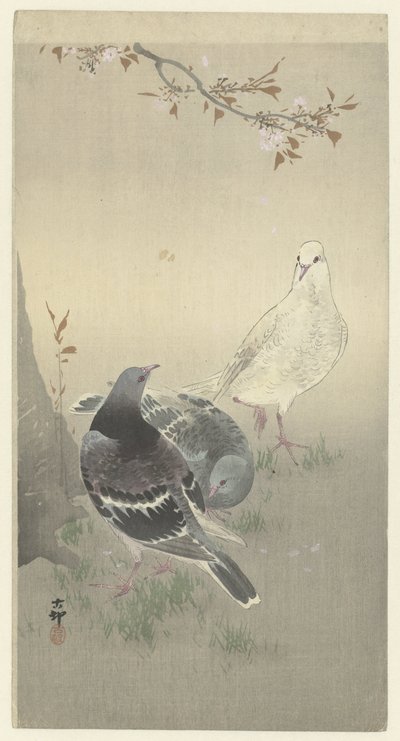 Três pombos mansos de Ohara Koson