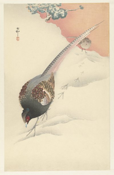 O casal de faisões na neve de Ohara Koson