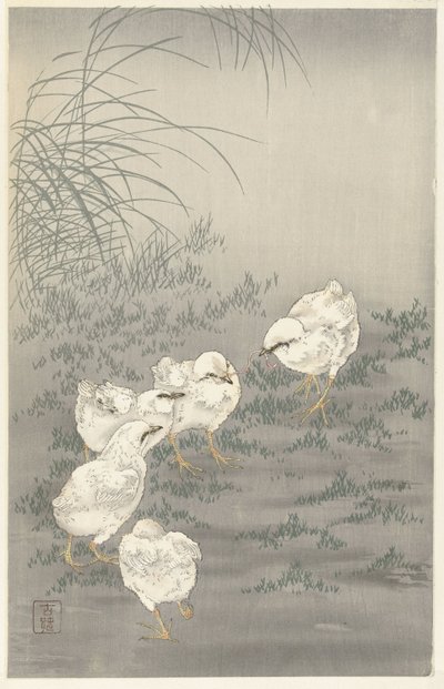 Cinco pintainhos de Ohara Koson