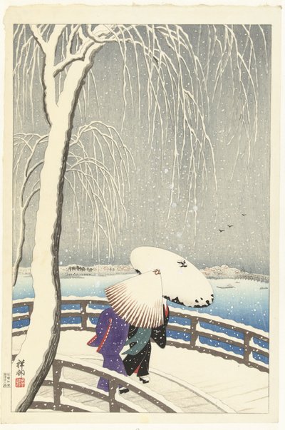 Na neve em Yanagibashi de Ohara Koson