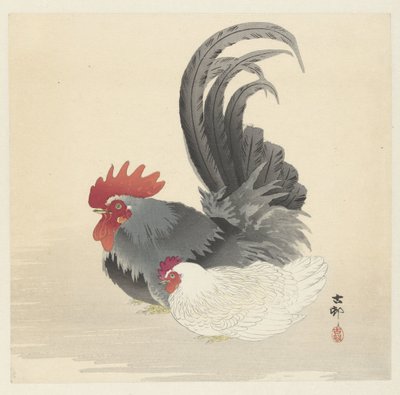 frango e galo de Ohara Koson