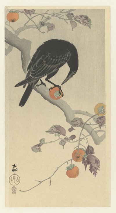 Corvo com caquis de Ohara Koson