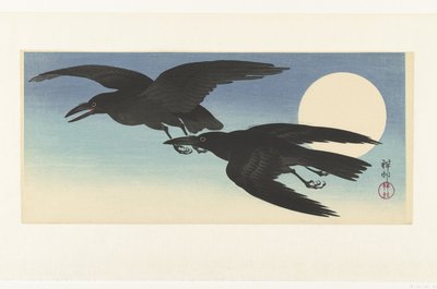 Corvos na lua cheia de Ohara Koson